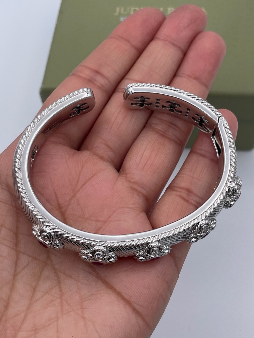 Judith Ripka Sterling Silver Ruby Cuff Bracelet Thailand QVC Era Heavy 56.4g - Picture 10 of 11